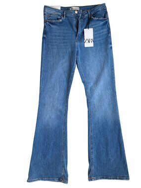 NWT Zara The HW Skinny Flare High Waisted Jeans Azure Blue Size 10 US EUR 42